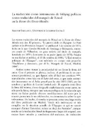 Portada:La traducción como instrumento de \"lobbying\" político: textos traducidos del marqués de Riscal en la \"Revue des Deux-Mondes\" / Simone Saillard