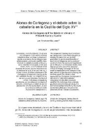 Alonso de Cartagena y el debate sobre la caballería en la Castilla del Siglo XV / Luis Fernández Gallardo