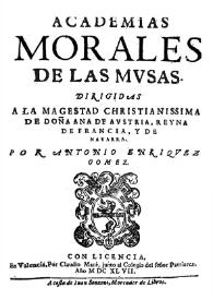 Portada: Academias morales de las musas ... / por Antonio Enriquez Gomez