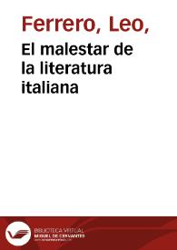 Portada:El malestar de la literatura italiana / Leo Ferrero