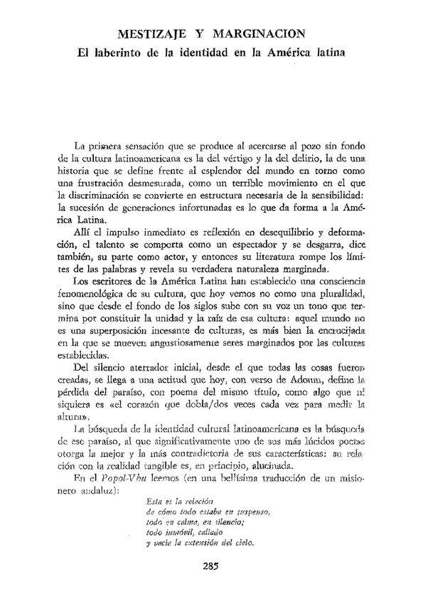 Mestizaje y marginación. El laberinto de la identidad en América Latina / Manuel Vilanova | Biblioteca Virtual Miguel de Cervantes