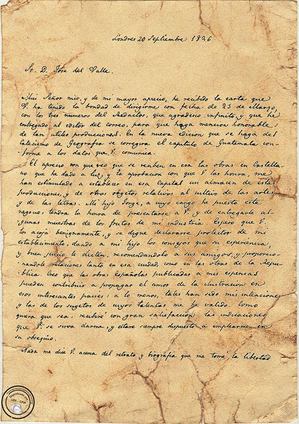 Carta de Rudolph Ackermann a José Cecilio del Valle. Londres, 20 de septiembre de 1826 | Biblioteca Virtual Miguel de Cervantes