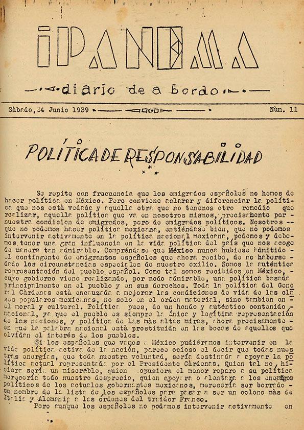 Ipanema : diario de a bordo. Núm. 11, 24 de junio de 1939 | Biblioteca Virtual Miguel de Cervantes