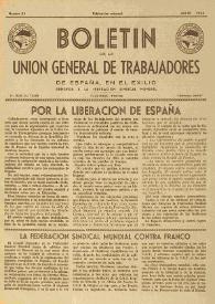 Portada:U.G.T. : Boletín de la Unión General de Trabajadores de España en Francia. Núm. 21, julio de 1946