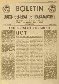 Portada:U.G.T. : Boletín de la Unión General de Trabajadores de España en Francia. Núm. 23, septiembre de 1946