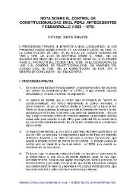 Portada:Nota sobre el control de constitucionalidad en el Perú: antecedentes y desarrollo (1823-1979) / Domingo García Belaunde