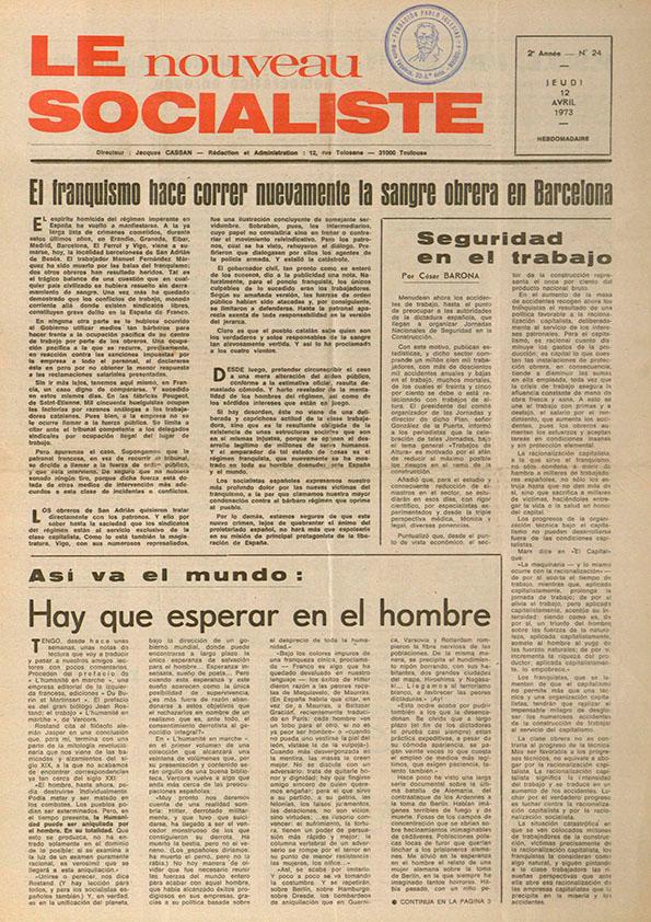 Le Nouveau Socialiste. 2e Année, numéro 24, jeudi 12 avril 1973 | Biblioteca Virtual Miguel de Cervantes