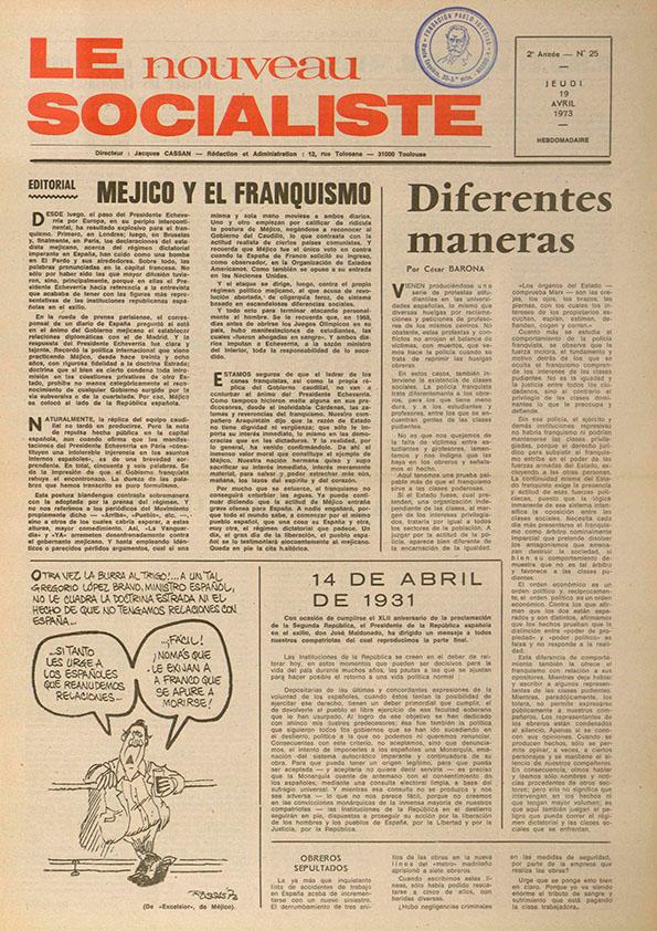 Le Nouveau Socialiste. 2e Année, numéro 25, jeudi 19 avril 1973 | Biblioteca Virtual Miguel de Cervantes