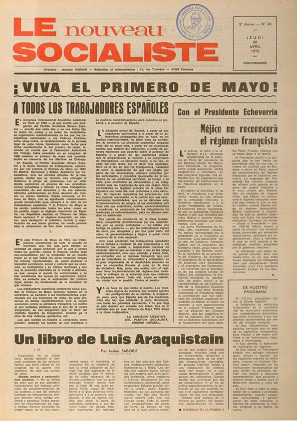 Le Nouveau Socialiste. 2e Année, numéro 26, jeudi 26 avril 1973 | Biblioteca Virtual Miguel de Cervantes