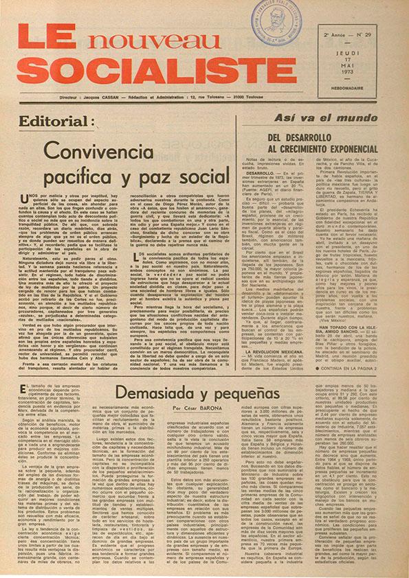 Le Nouveau Socialiste. 2e Année, numéro 29, jeudi 17 mai 1973 | Biblioteca Virtual Miguel de Cervantes