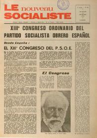 Portada:Le Nouveau Socialiste. 3e Année, numéro 58, dimanche 15 septembre 1974