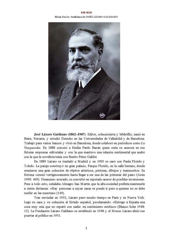 José Lázaro Galdiano (30 de enero de 1862 - 1 de diciembre de 1947) [Semblanza] / Davies Rhian | Biblioteca Virtual Miguel de Cervantes