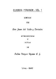Portada:Obras de Don Juan del Valle Caviedes / introducción y notas de Rubén Vargas Ugarte, S. J.