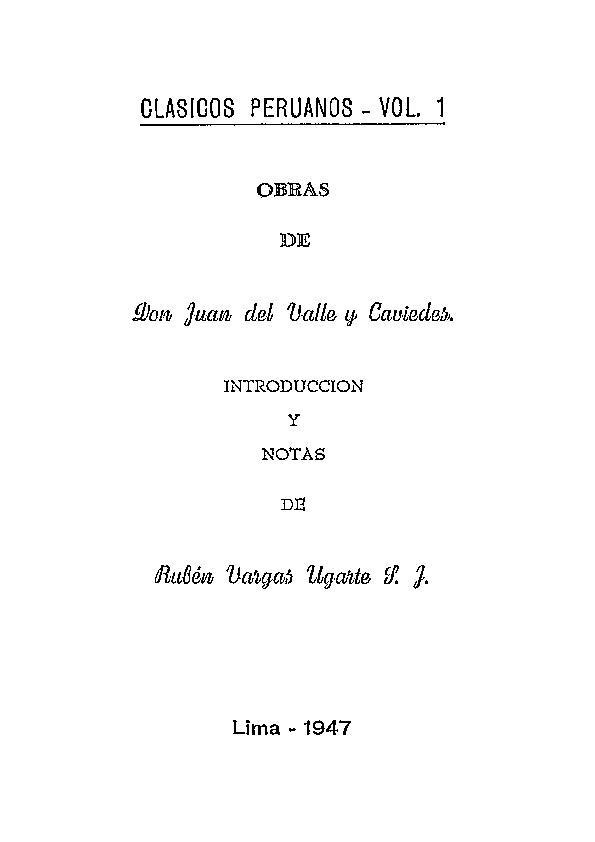 Obras de Don Juan del Valle Caviedes / introducción y notas de Rubén Vargas Ugarte, S. J. | Biblioteca Virtual Miguel de Cervantes