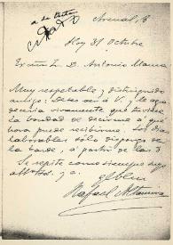 Carta de Rafael Altamira a Antonio Maura. Madrid, 31 de octubre 1910? | Biblioteca Virtual Miguel de Cervantes
