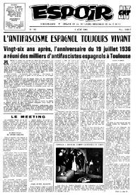 Portada:Espoir : Organe de la VIª Union régionale de la C.N.T.F. Num. 188, 8 août 1965