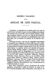 Portada:Segundo cuaderno de la \"Assilah\" de Aben Pascual / Francisco Codera