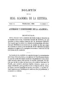 Portada:Noticias. Boletín de la Real Academia de la Historia, tomo 3 (noviembre 1883). Cuaderno V. Acuerdos y discusiones de la Academia