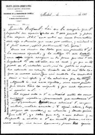 Portada:Carta de Marcelo Martínez Alcubilla a Rafael Altamira. [1909?]