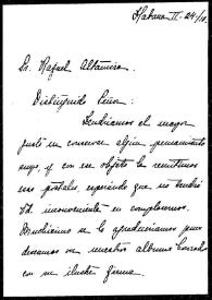 Portada:Carta de María J. de Milagros a Rafael Altamira. La Habana, 24 de febrero de 1910
