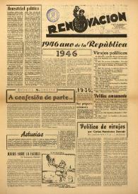 Portada:Renovación (Toulouse) : Boletín de Información de la Federación de Juventudes Socialistas de España. Núm. 25, 2 de enero de 1946