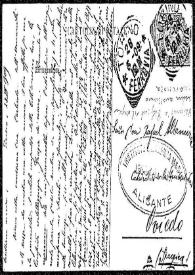 Portada:Tarjeta postal a Rafael Altamira. Turín, 28 de marzo de 1909