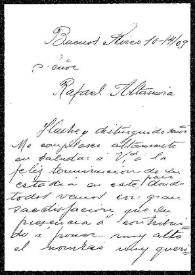 Portada:Carta de Ramona del Río a Rafael Altamira. Buenos Aires, 10 de abril de 1909