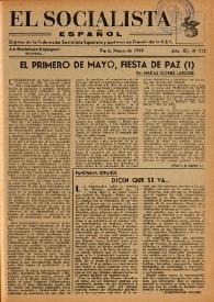 Portada:El Socialista Español : órgano central del P.S.O.E. Año XII, núm. 112, mayo de 1958
