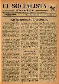 Portada:El Socialista Español : órgano central del P.S.O.E. Año XII, núm. 116, noviembre de 1958