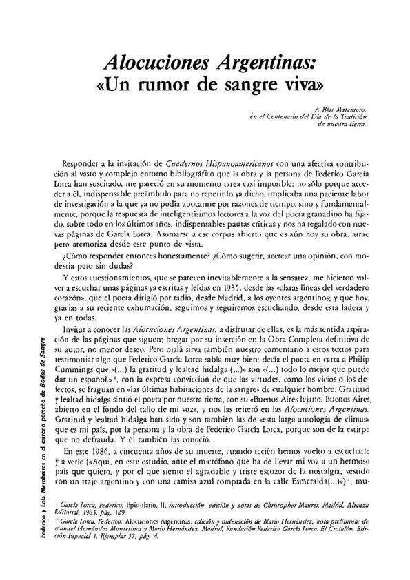 "Alocuciones Argentinas": "Un rumor de sangre viva" / Irma Emiliozzi | Biblioteca Virtual Miguel de Cervantes
