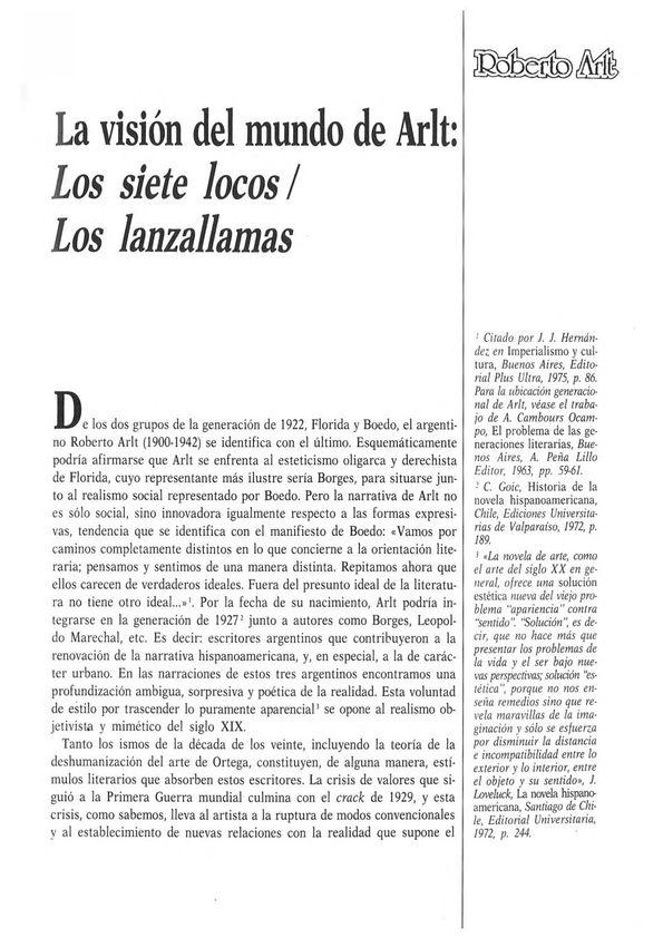 La visión del mundo de Arlt: "Los siete locos -- Los lanzallamas" / José Ortega | Biblioteca Virtual Miguel de Cervantes