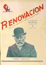 Portada:Renovación (México D. F.) : Órgano de la Federación de Juventudes Socialistas de España. Año II, núm. 14, núm. extraordinario, 1 de mayo de 1945