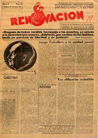 Portada:Renovación (Toulouse) : Boletín de Información de la Federación de Juventudes Socialistas de España. Núm. 84, 23 de marzo de 1947