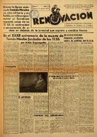 Portada:Renovación (Toulouse) : Boletín de Información de la Federación de Juventudes Socialistas de España. Núm. 115, 9 de noviembre de 1947