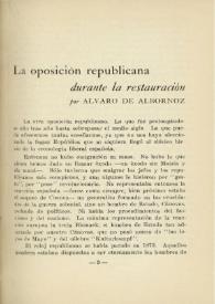 Portada:La oposición republicana durante la Restauración / por Álvaro de Albornoz