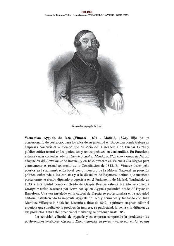 Wenceslao Ayguals de Izco [editor] (Vinaroz, 1801 - Madrid, 1873) [Semblanza] / Leonardo Romero Tobar | Biblioteca Virtual Miguel de Cervantes