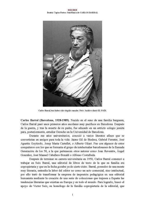 Carlos Barral (Barcelona, 1928 - 1989) [Semblanza] / Beatriz Tapias Frutos | Biblioteca Virtual Miguel de Cervantes