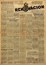 Portada:Renovación (Toulouse) : Boletín de Información de la Federación de Juventudes Socialistas de España. Núm. 147, 15 de abril de 1949