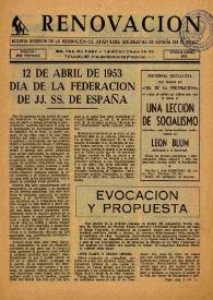 Portada:Renovación (Toulouse) : Boletín de Información de la Federación de Juventudes Socialistas de España. Enero-abril de 1953