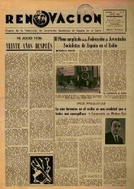 Portada:Renovación (Toulouse) : Boletín de Información de la Federación de Juventudes Socialistas de España. Núm. 5, extraordinario, julio de 1956