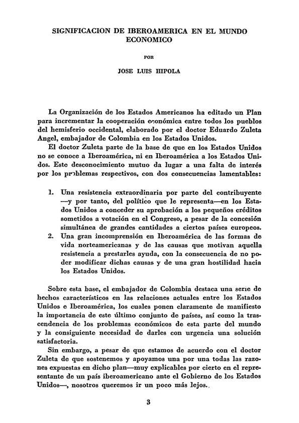 Significación de Iberoamérica en el mundo económico / por José Luis Hípola | Biblioteca Virtual Miguel de Cervantes