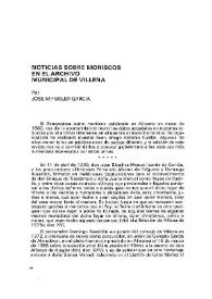 Noticias sobre moriscos en el Archivo Municipal de Villena / José Mª Soler García | Biblioteca Virtual Miguel de Cervantes