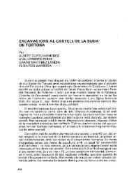 Portada:Excavacions al Castell de La Suda de Tortosa / per Albert Curto Homedes, Ana Loriente Pérez, Charo Martínez Landín, Elisa Ros Barbosa
