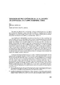 Portada:Sondeos estratigráficos en la Aljafería de Zaragoza (octubre-diciembre 1983) / por Enrique Ariño Gil y Juan Antonio Souto Lasala
