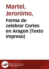 Portada:Forma de celebrar Cortes en Aragon 