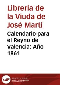 Portada:Calendario para el Reyno de Valencia. Año 1861