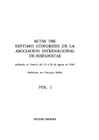Actas del Séptimo Congreso de la Asociación Internacional de Hispanistas : celebrado en Venecia del 25 al 30 de agosto de 1980 / publicadas por Giuseppe Bellini | Biblioteca Virtual Miguel de Cervantes