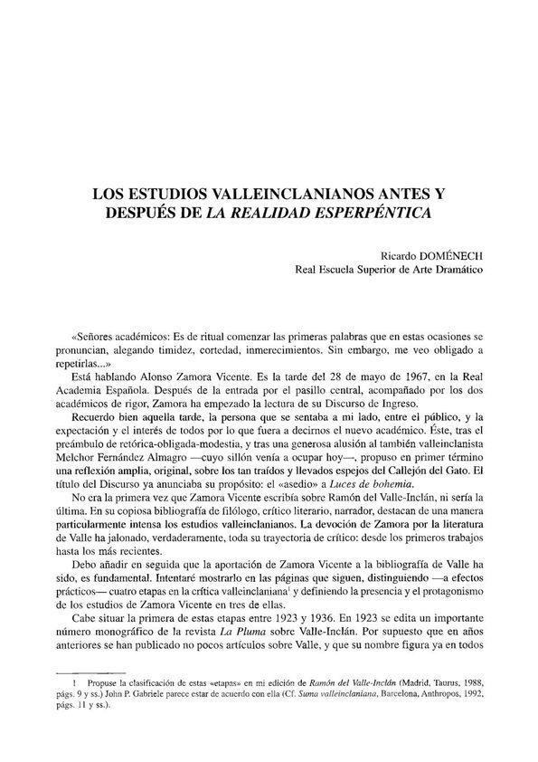 Los estudios valleinclanianos antes y después de "La realidad esperpéntica" / Ricardo Doménech | Biblioteca Virtual Miguel de Cervantes