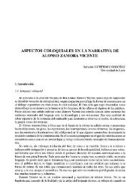 Portada:Aspectos coloquiales en la narrativa de Alonso Zamora Vicente / Salvador Gutiérrez Ordóñez