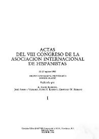 Portada:Actas del Octavo Congreso de la Asociación Internacional de Hispanistas : celebrado en Brown University, Providence Rhode Island, del 22 al 27 de agosto de 1983   / publicadas por A. David Kossoff, José Amor y Vázquez, Ruth H. Kossoff, Geoffrey W. Ribbans